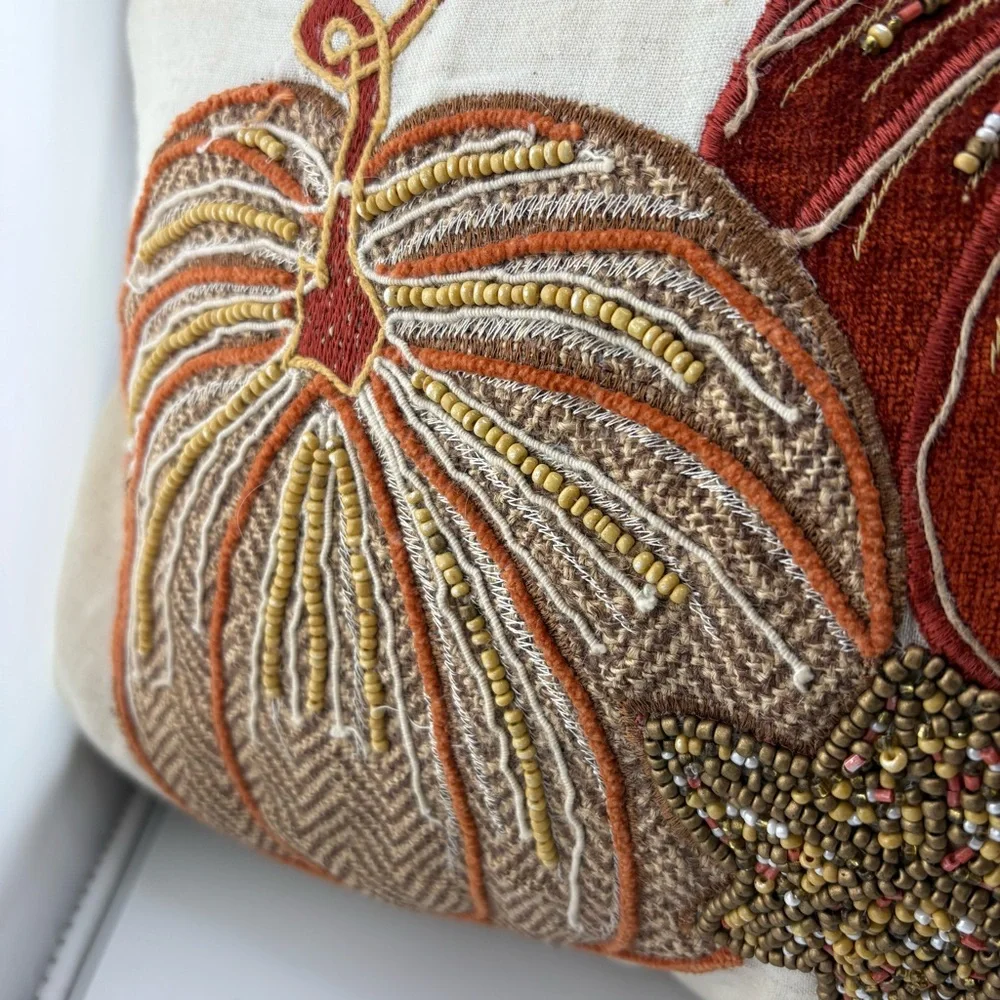 Autumn Harvest Beaded Decorative Pillow